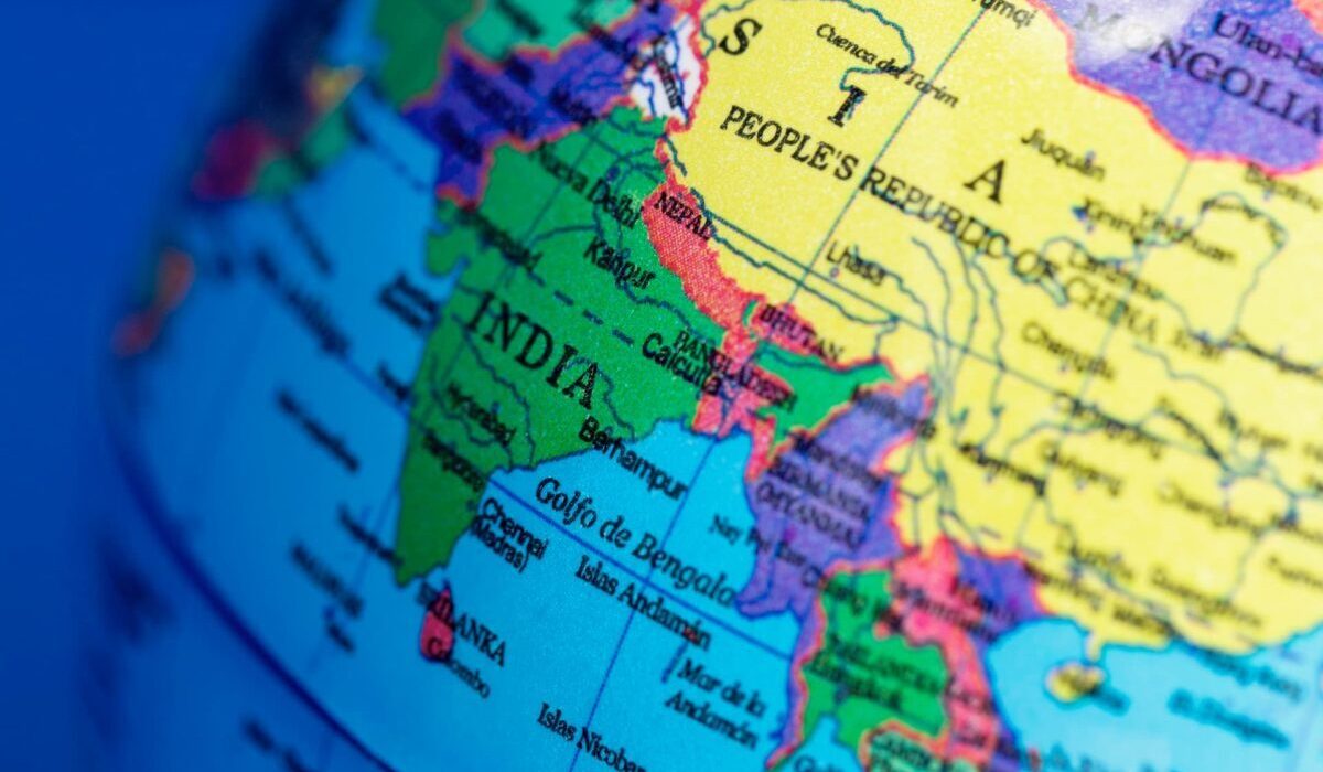 India is depicted on the globe